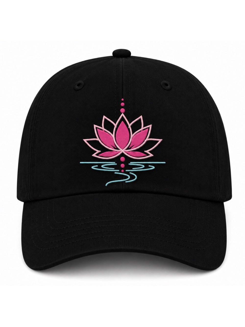 🪷🩷 Pink Tropical Lotus Embroidered Black Baseball Cap Adjustable Feminine Hat